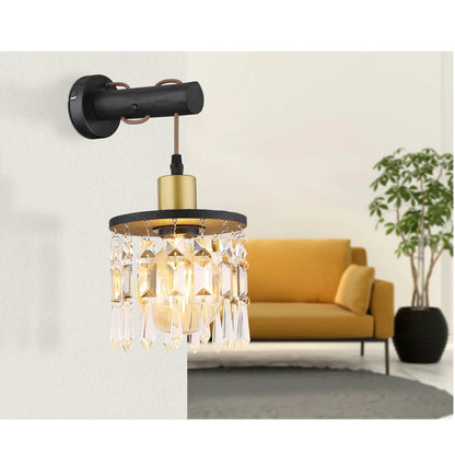 Aplica Comma, 1 x E27, negru + auriu + decoratiuni transparente, clasic