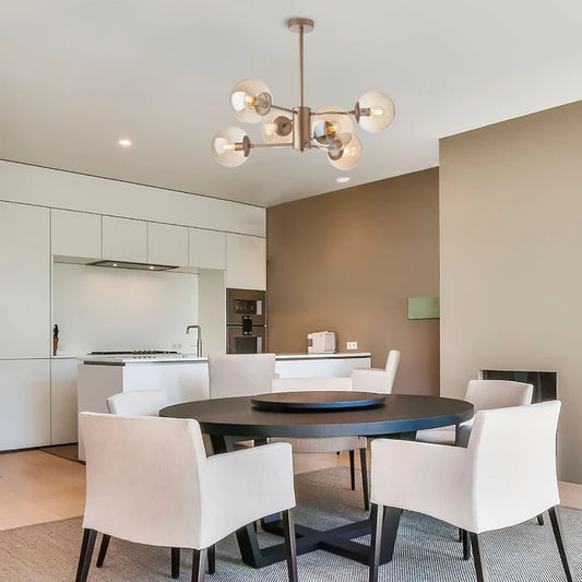 Lustra Mundi, 6 x E14, champagne mat + ambra, modern