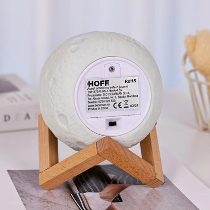 Veioza LED RGB Hoff Luna, cu telecomanda, aspect lemn + alb, modern