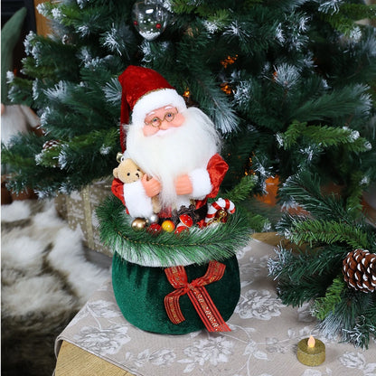 Figurina Mos Craciun in sac, Hoff, functie muzicala, alimentare baterii, H 35 cm