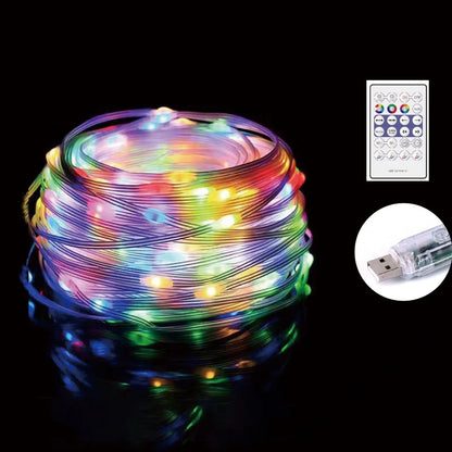Instalatie brad Craciun Hoff, 100 LED-uri RGB, 10 m, Bluetooth si telecomanda, interior