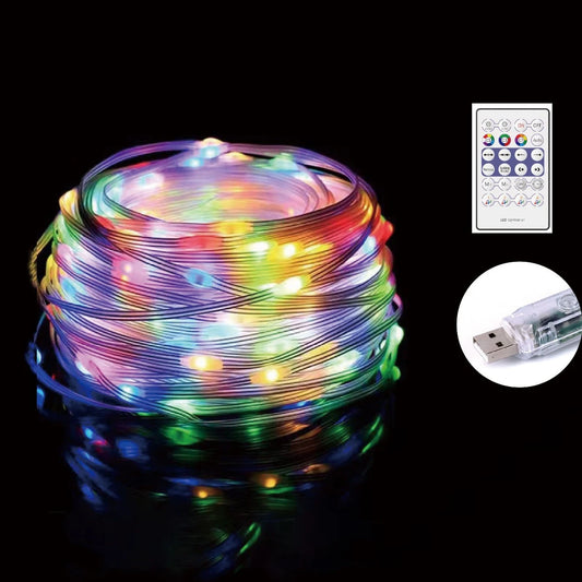 Instalatie brad Craciun Hoff, 100 LED-uri RGB, 10 m, Bluetooth si telecomanda, interior