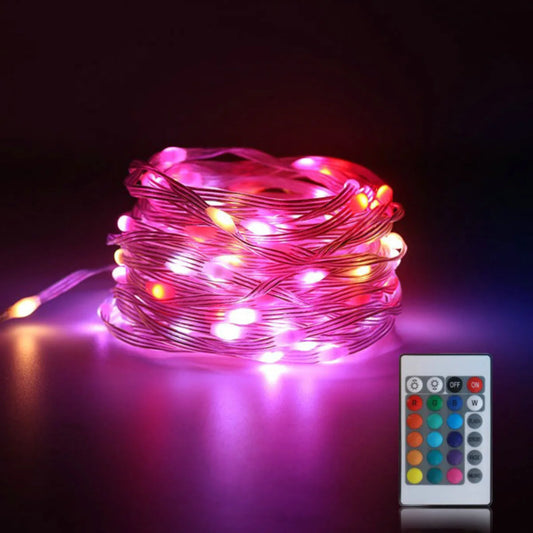 Instalatie brad Craciun Hoff, 100 LED-uri RGB, 10 m, Bluetooth si telecomanda, interior