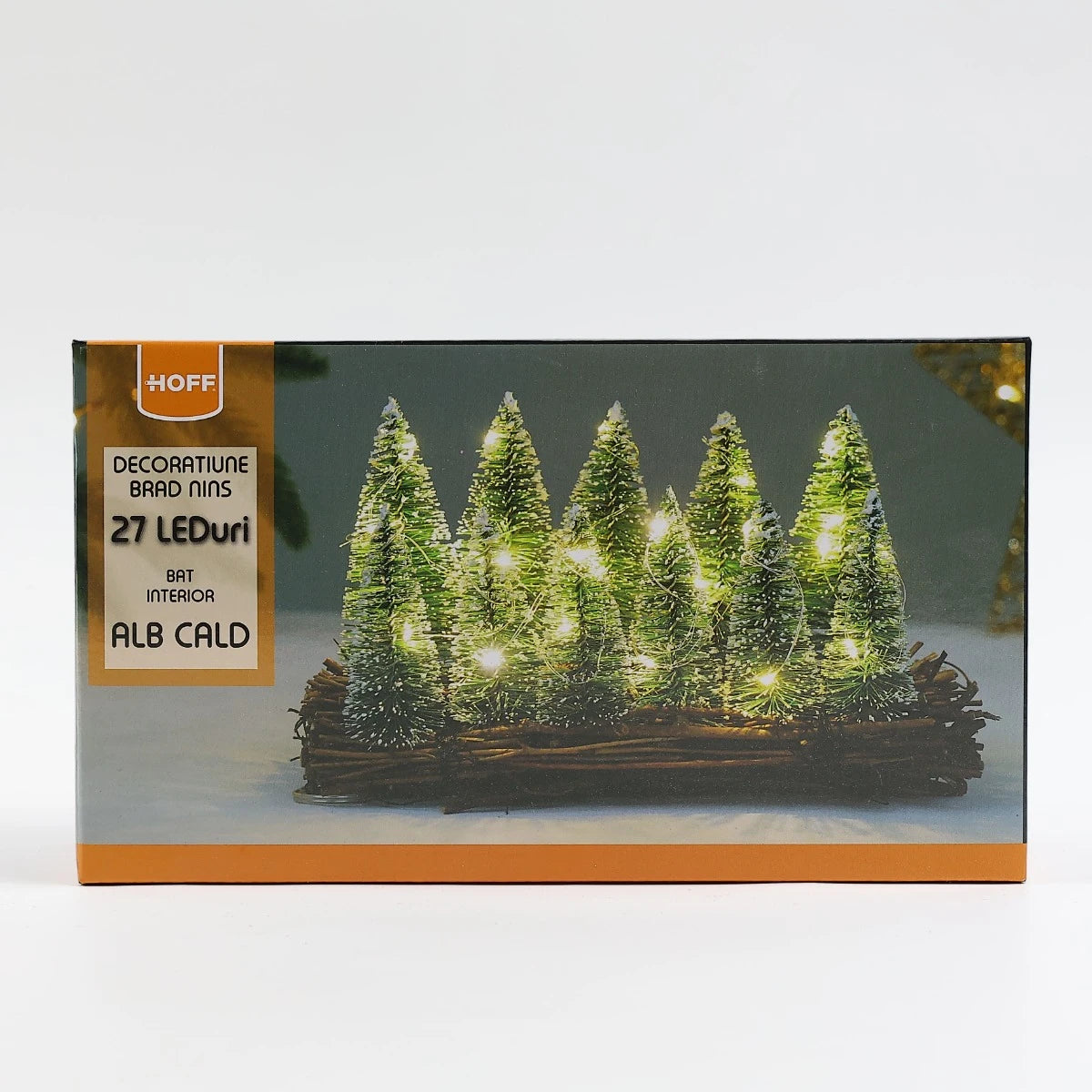 Decoratiune brad nins Hoff, 27 LED-uri, lumina calda, H 12 cm, alimentare baterii