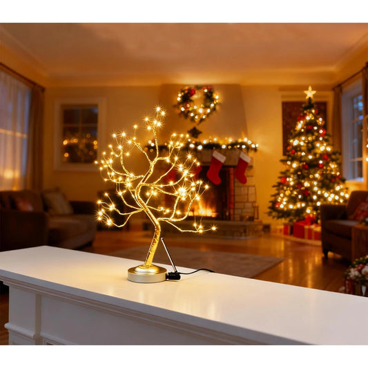 Decoratiune Craciun Copac, Hoff, 108 microLED-uri, lumina calda, H 45 cm, alimentare baterii / USB