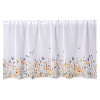 Perdea bucatarie 60 x 140 cm, Flowers, alb
