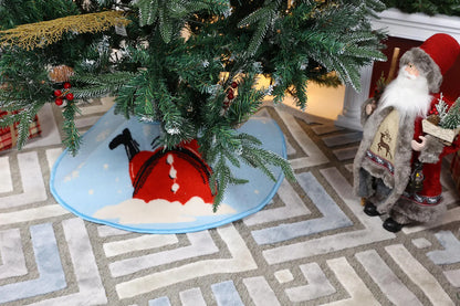 Covoras brad Craciun, poliester, D 80 cm, albastru + rosu + alb