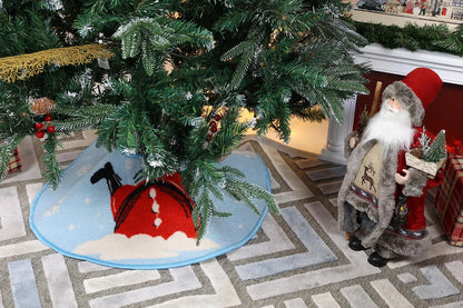 Covoras brad Craciun, poliester, D 80 cm, albastru + rosu + alb