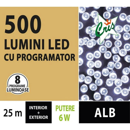 Instalatie de Craciun, tip sir, 500 LED-uri, lungime 25 m, lumina alb rece