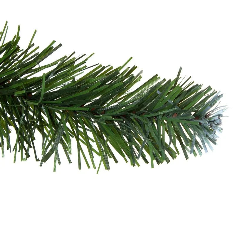 Brad artificial Frosted Norway, aspect nins, cu conuri decorative, inaltime 150 cm, verde