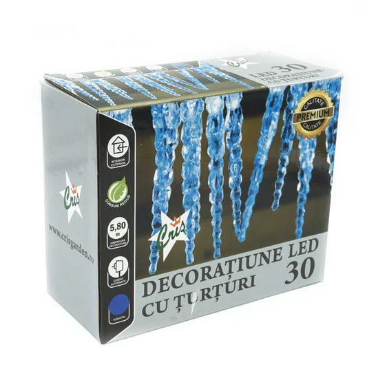 Instalatie de Craciun, tip turturi, 30 LED-uri, lungime 5.8 m, lumina albastra