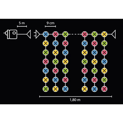 Instalatie de Craciun, tip perdea, 200 LED-uri, 1.8 x 2 m, lumina multicolora
