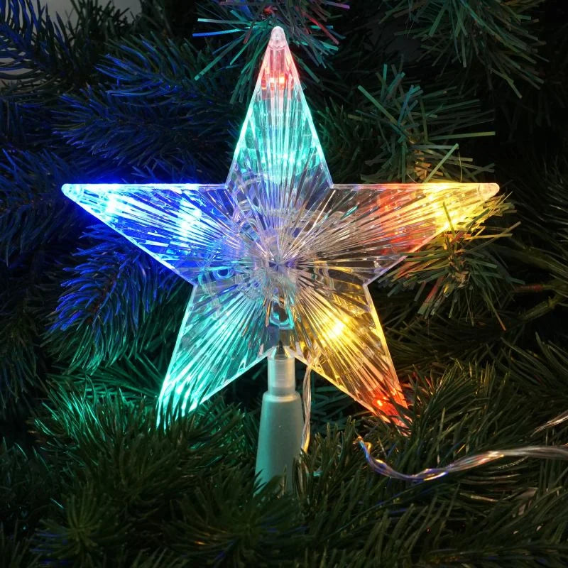 Varf de brad, model stea, cu 10 LED-uri, inaltime 15.5 cm, lumina multicolora