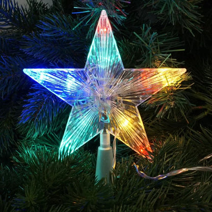 Varf de brad, model stea, cu 10 LED-uri, inaltime 15.5 cm, lumina multicolora