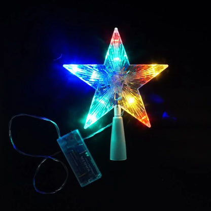 Varf de brad, model stea, cu 10 LED-uri, inaltime 15.5 cm, lumina multicolora