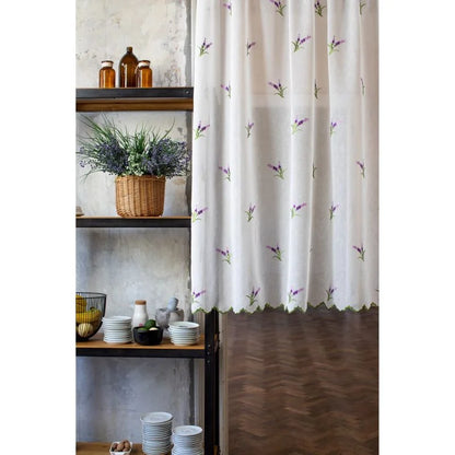 Perdea bucatarie 140 x 160 cm Agata, cu rejansa, alb/mov