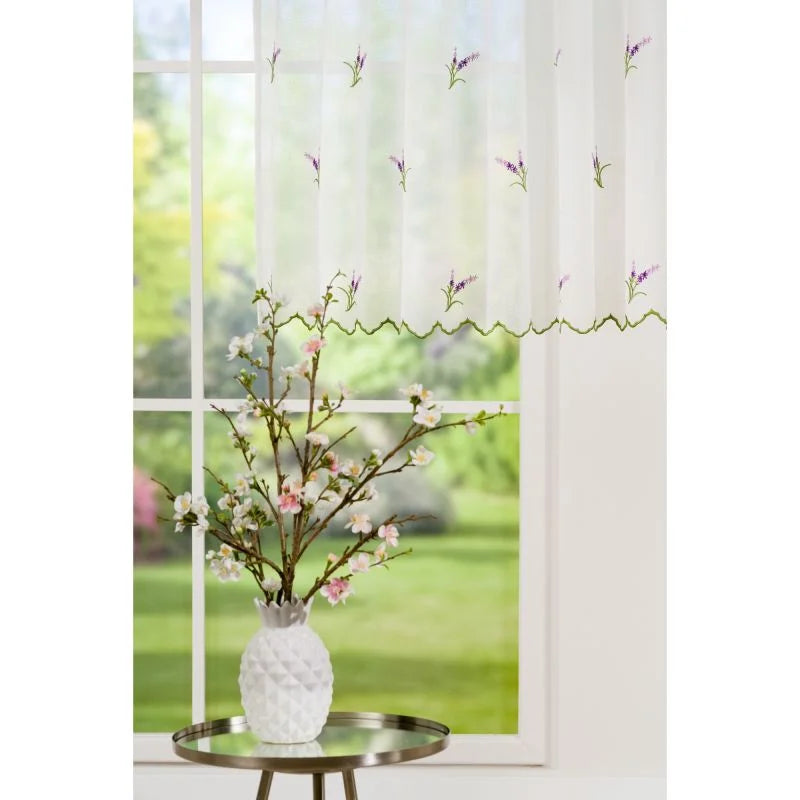 Perdea bucatarie 140 x 160 cm Agata, cu rejansa, alb/mov