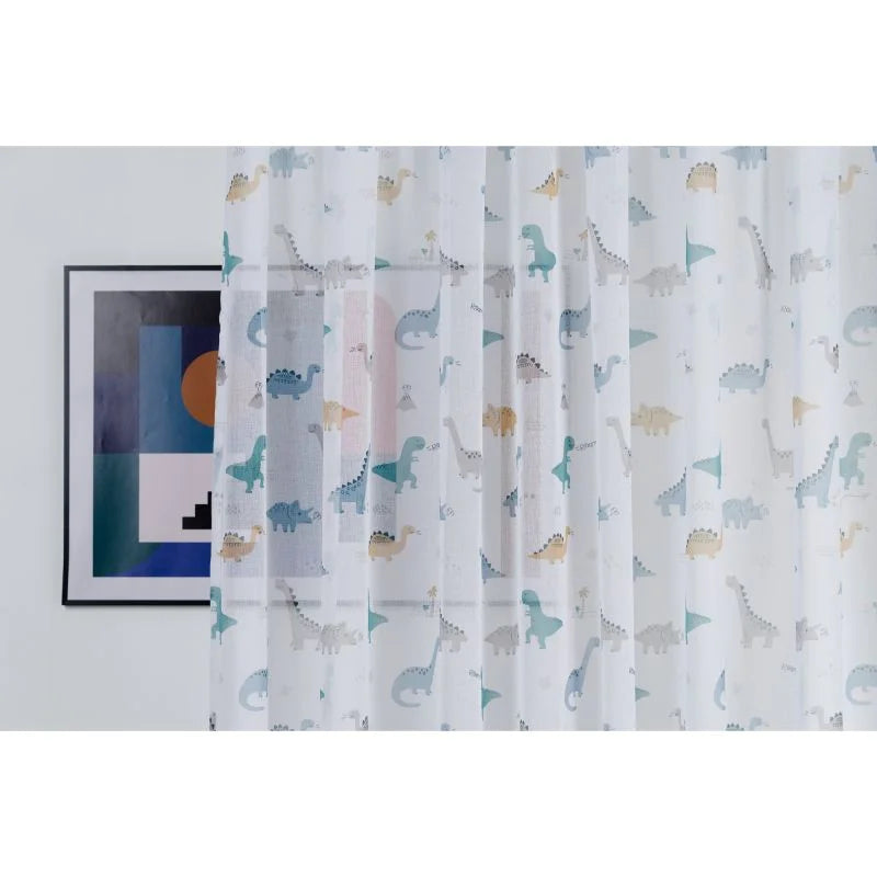 Perdea copii 300 x 245 cm Dino, model animale, cu rejansa, alb