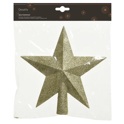Varf de brad, forma stea, polistiren, inaltime 19 cm, auriu, sclipici