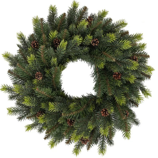 Coronita de Craciun, din brad artificial, cu conuri, Ø 40 cm, verde