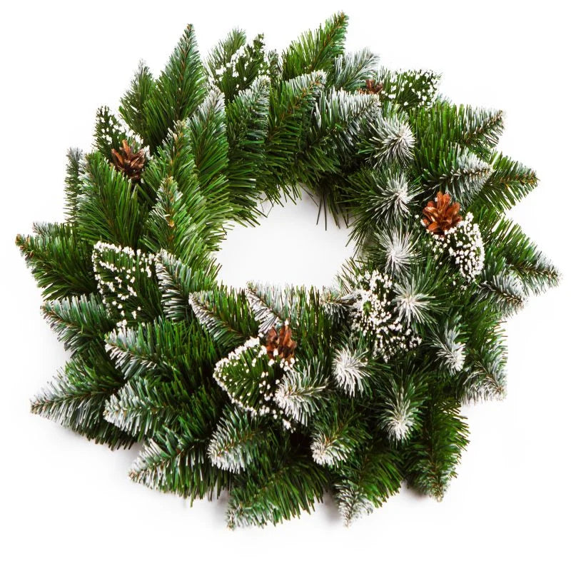 Coronita de Craciun, din brad artificial, ninsa, cu conuri, Ø 40 cm, verde