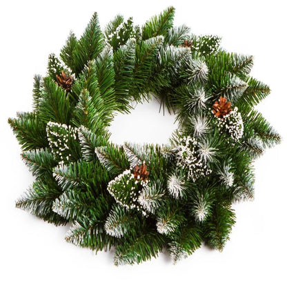 Coronita de Craciun, din brad artificial, ninsa, cu conuri, Ø 40 cm, verde