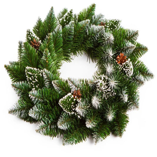 Coronita de Craciun, din brad artificial, ninsa, cu conuri, Ø 40 cm, verde