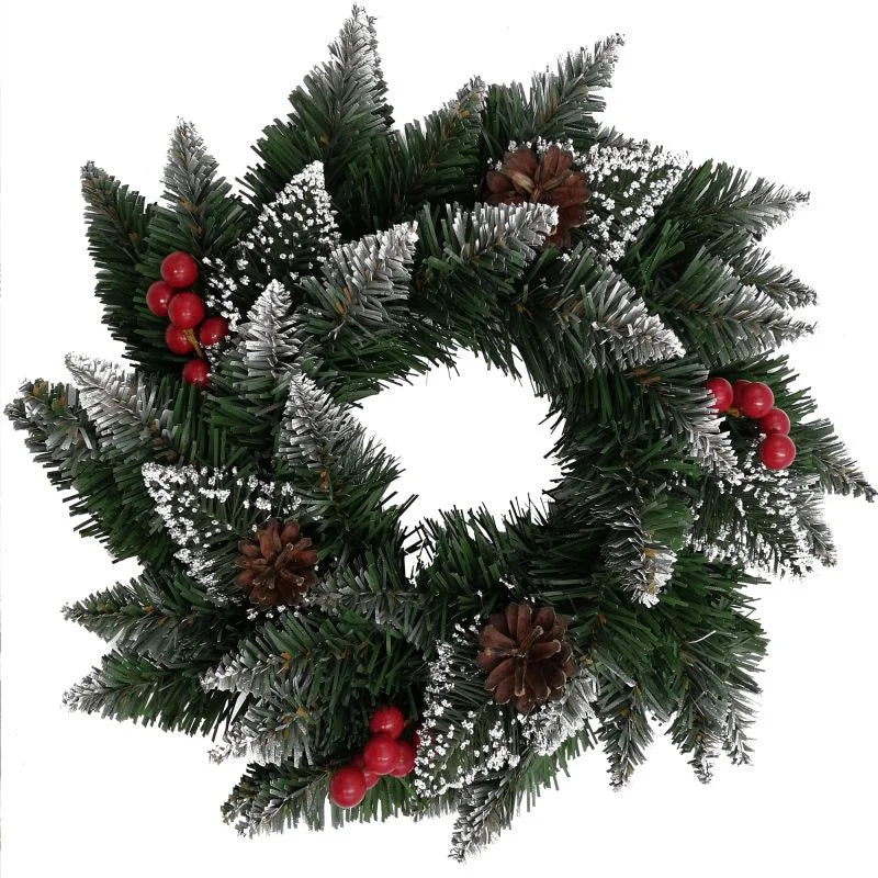 Coronita de Craciun, din brad artificial, cu conuri si merisoare, Ø 40 cm, verde