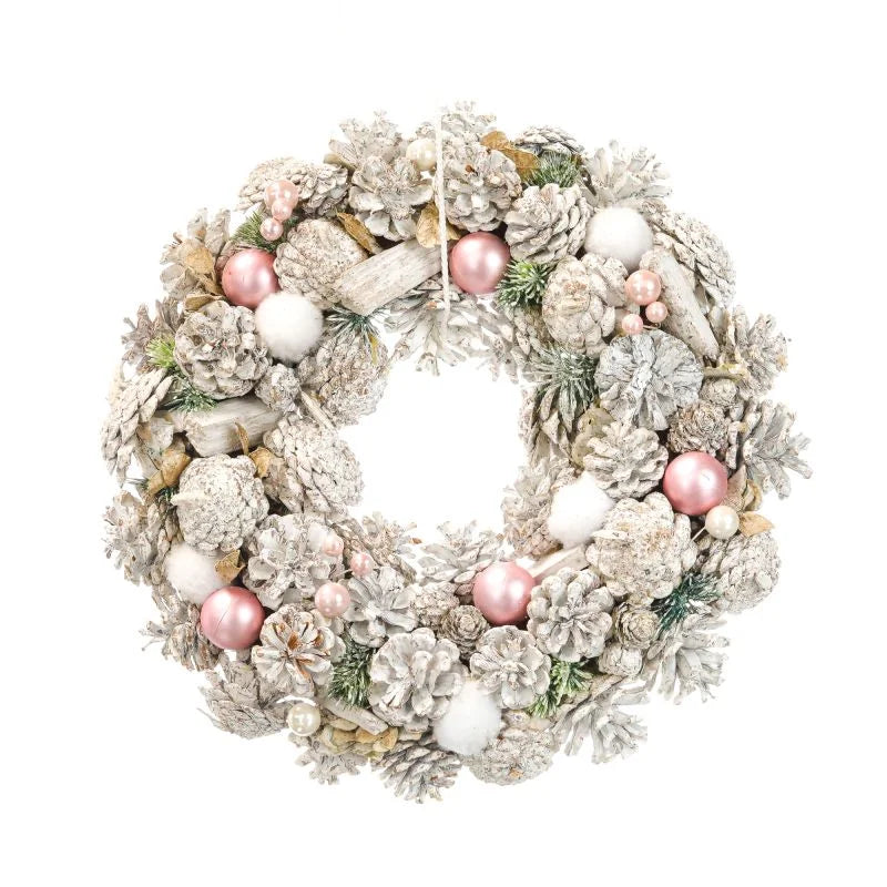 Coronita de Craciun, cu decoratiuni, Ø 34 cm, roz