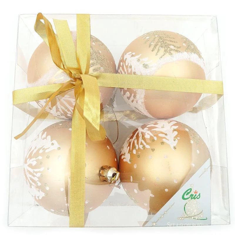 Globuri de Craciun, pentru brad, pictate, plastic, Ø 8 cm, auriu (set 4 buc)