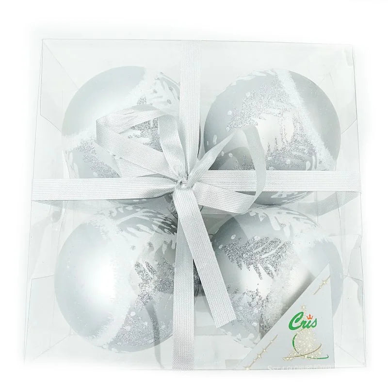 Globuri de Craciun, pentru brad, pictate, plastic, Ø 8 cm, argintiu (set 4 buc)