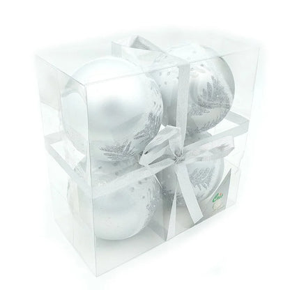 Globuri de Craciun, pentru brad, pictate, plastic, Ø 8 cm, argintiu (set 4 buc)