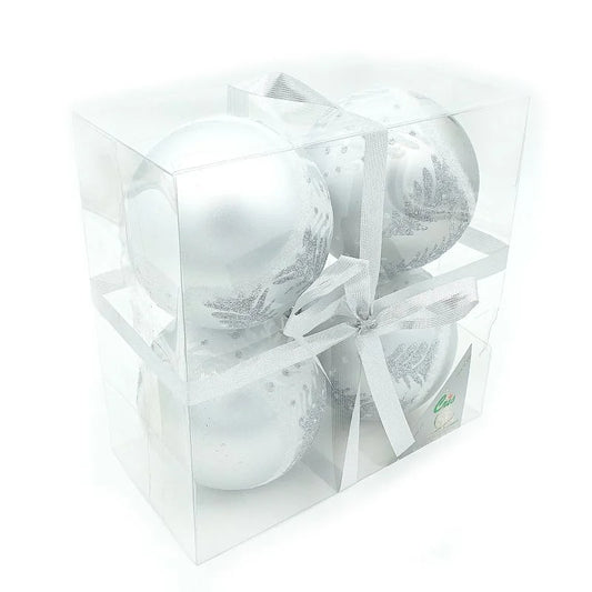 Globuri de Craciun, pentru brad, pictate, plastic, Ø 8 cm, argintiu (set 4 buc)