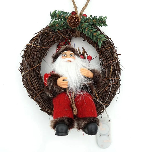 Decoratiune Craciun, model coronita cu Mos Craciun, cu LED, Ø 18 cm, maro