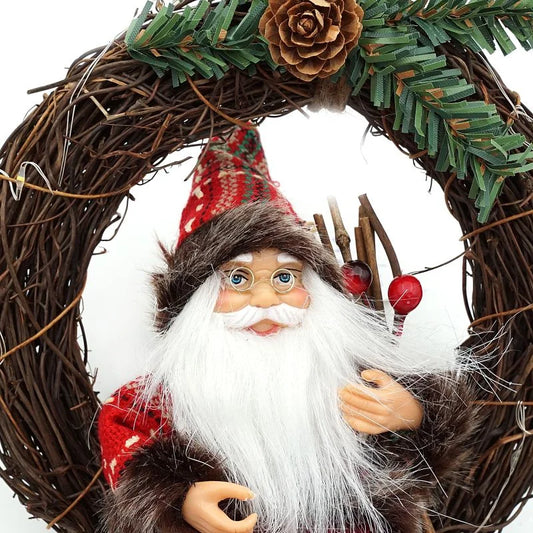 Decoratiune Craciun, model coronita cu Mos Craciun, cu LED, Ø 18 cm, maro