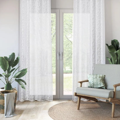 Perdea 140 x 280 cm Inspire Osaki, model vegetal, cu inele, alb