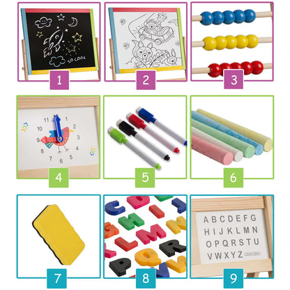 Set tabla multifunctionala, pliabila, numaratoare, ceas, alfabet, include un set de marker, numere si litere magnetice