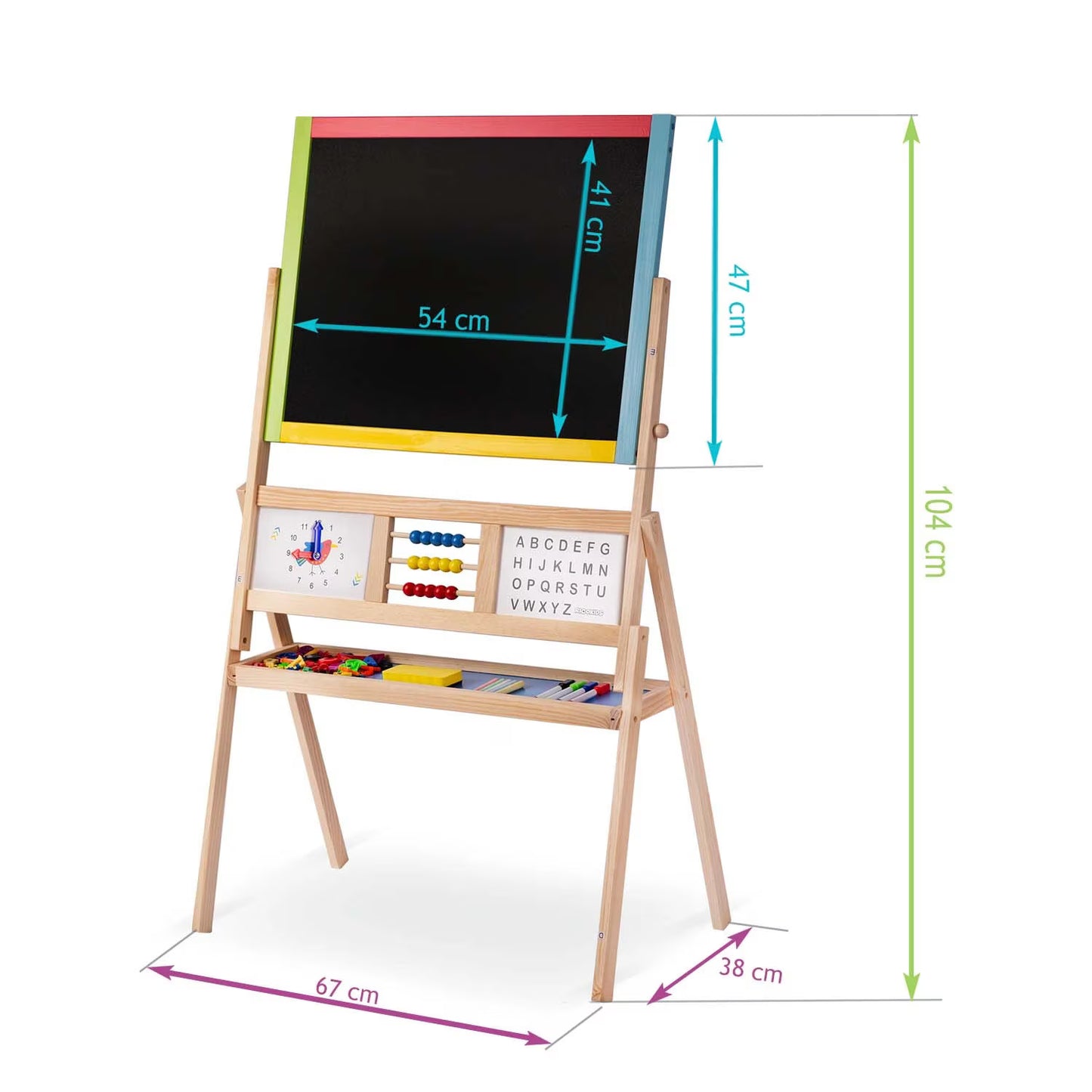 Set tabla multifunctionala, pliabila, numaratoare, ceas, alfabet, include un set de marker, numere si litere magnetice