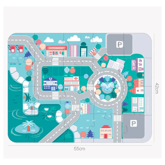 Set cuburi de construit din lemn pentru copii,blocuri de constructie a orasului,stimuleaza creativitatea si motricitatea,115 piese, multicolor