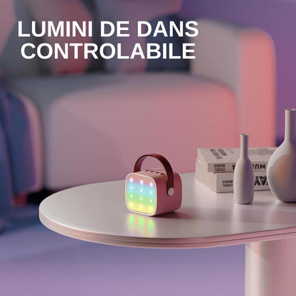 Set jucarie cu boxa portabila si 2 microfoane, Wireless, Bluetooth, Simply Joy, Karaoke, Copii si Adulti, Lumini LED RGB Dinamice, Roz