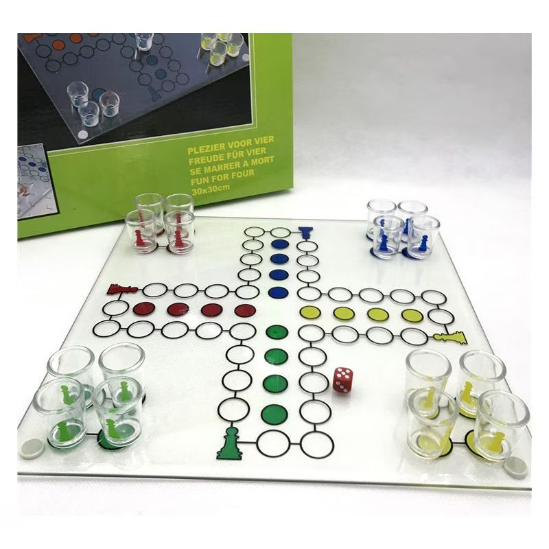 Joc pentru adulti, Nu te supara frate, eMazing, cu pahare de shot din sticla, 30 x 30 cm, diverse culori