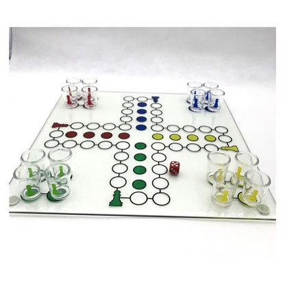 Joc pentru adulti, Nu te supara frate, eMazing, cu pahare de shot din sticla, 30 x 30 cm, diverse culori