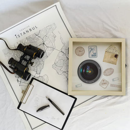 Rama foto cu caseta pentru suveniruri Muzilife, lemn/sticla, bej, 25 x 25 cm