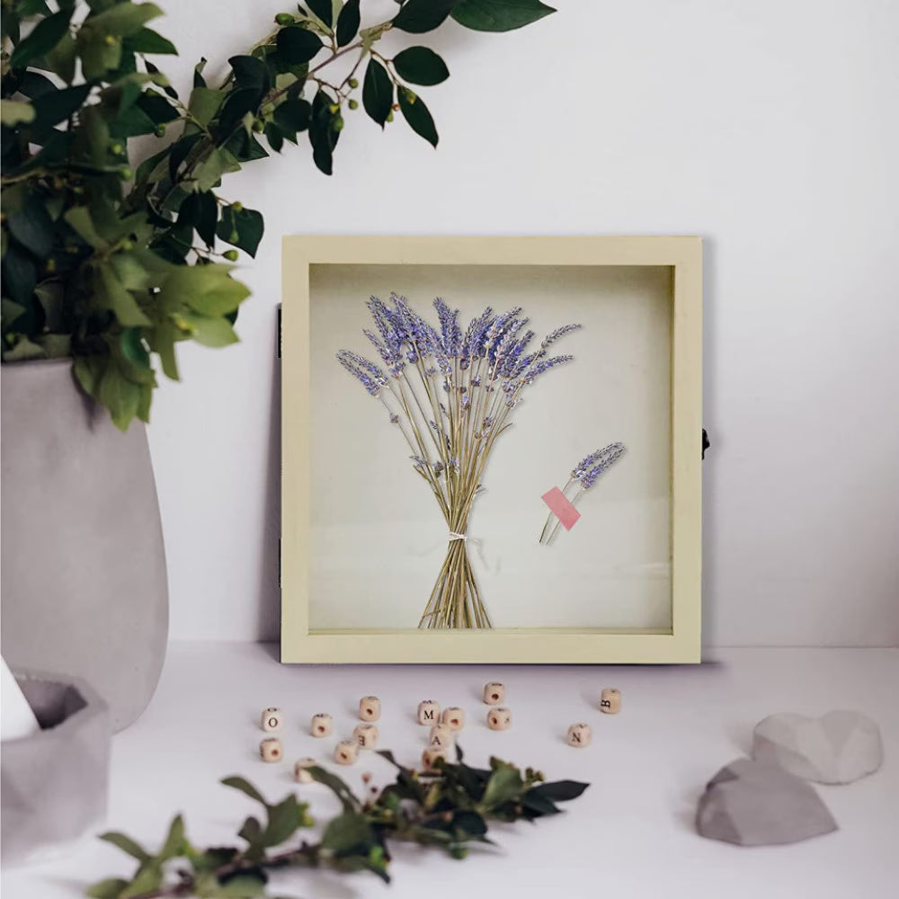 Rama foto cu caseta pentru suveniruri Muzilife, lemn/sticla, bej, 25 x 25 cm