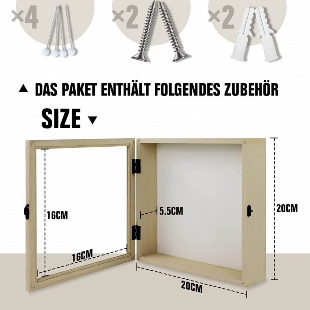 Rama foto cu caseta pentru suveniruri Muzilife, lemn/sticla, bej, 25 x 25 cm