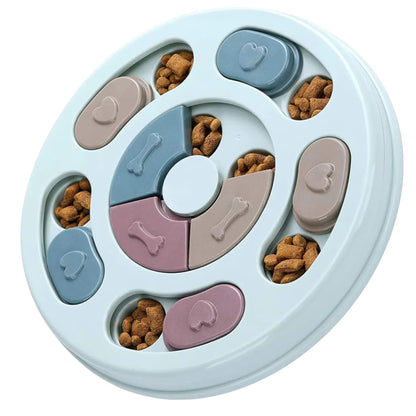 Jucarie Puzzle Elindor Interactiva pentru Animale de Companie, Bol de Mancare, Compartimente Glisante, Albastru