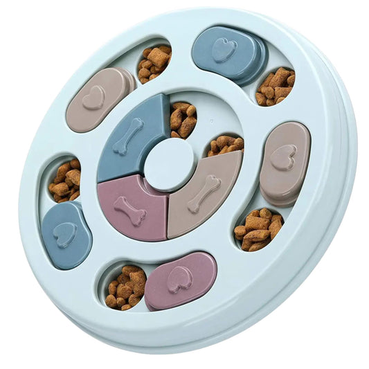 Jucarie Puzzle Elindor Interactiva pentru Animale de Companie, Bol de Mancare, Compartimente Glisante, Albastru