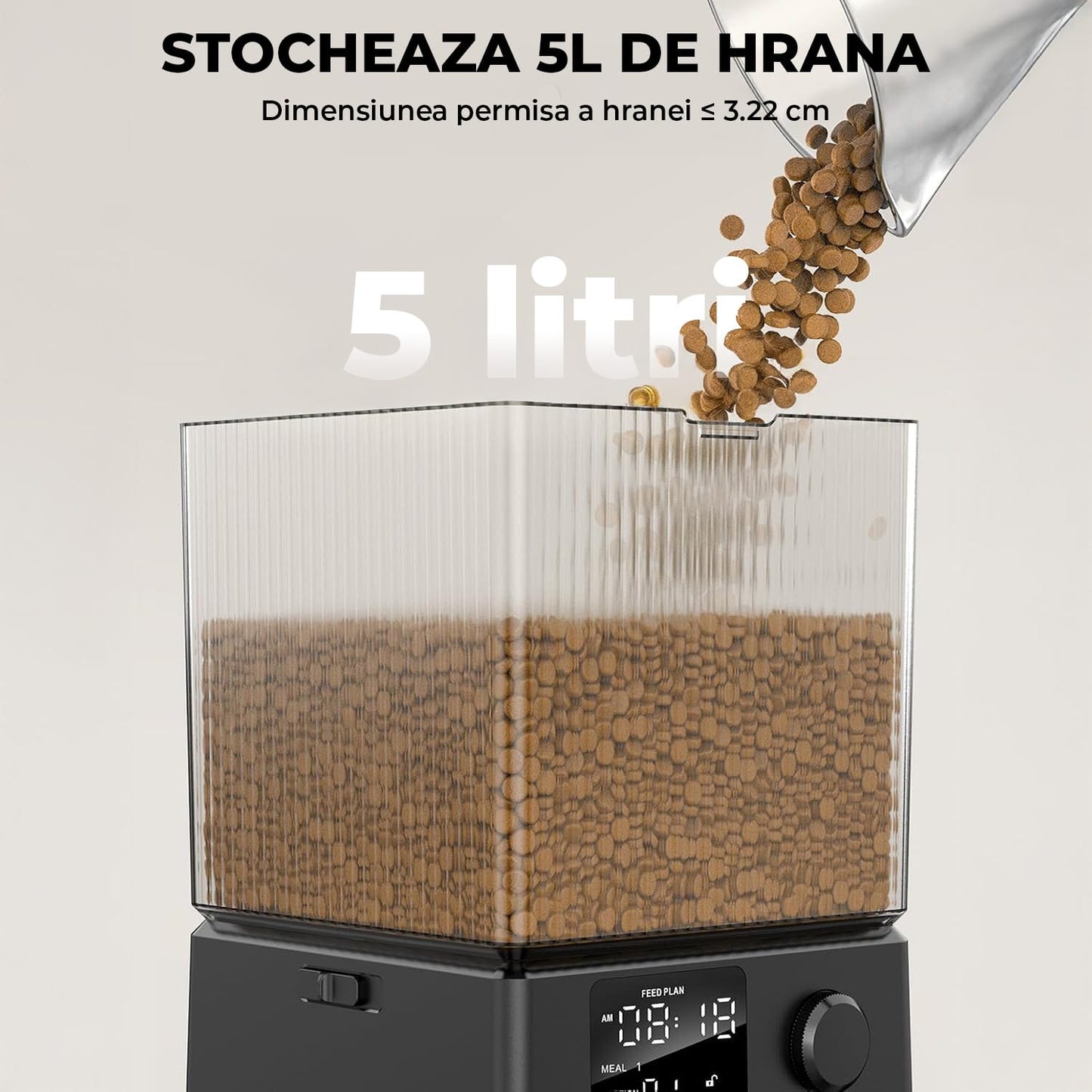 Dispenser Hranitor Automat Elindor Dual, 5L, Boluri din Inox, Alimentare Dubla, Negru