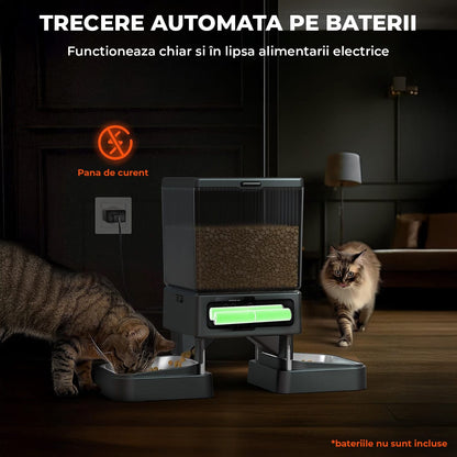 Dispenser Hranitor Automat Elindor Dual, 5L, Boluri din Inox, Alimentare Dubla, Negru