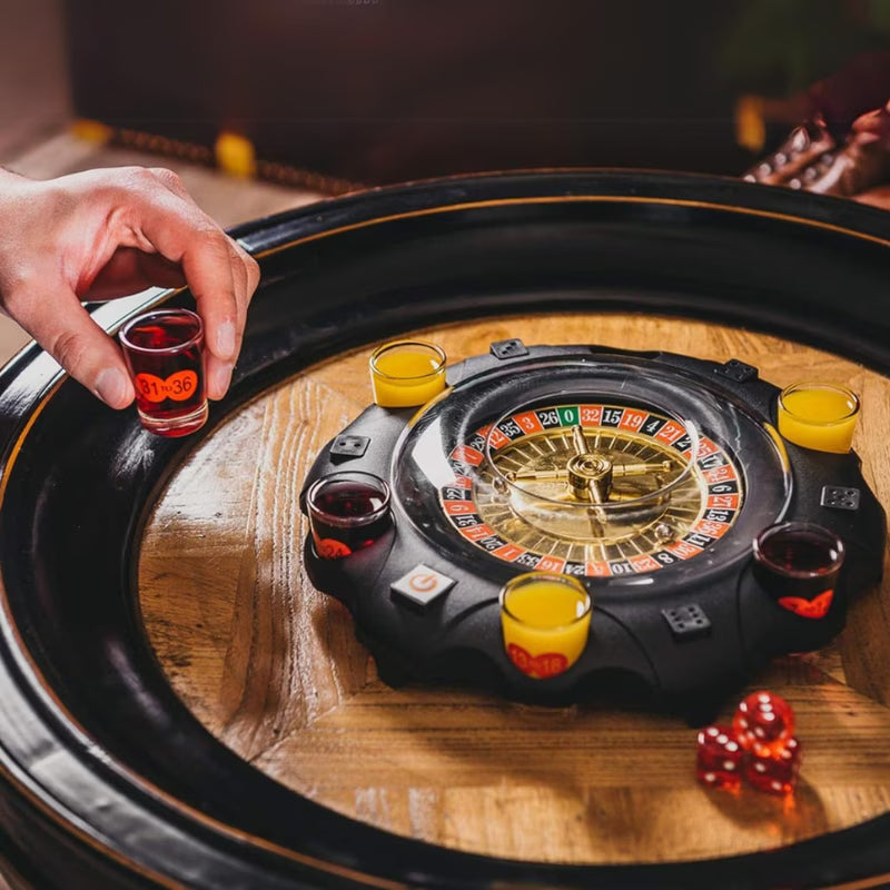 Joc de baut, Ruleta Electronica cu Shoturi, 27 cm, fabricat din acril si sticla